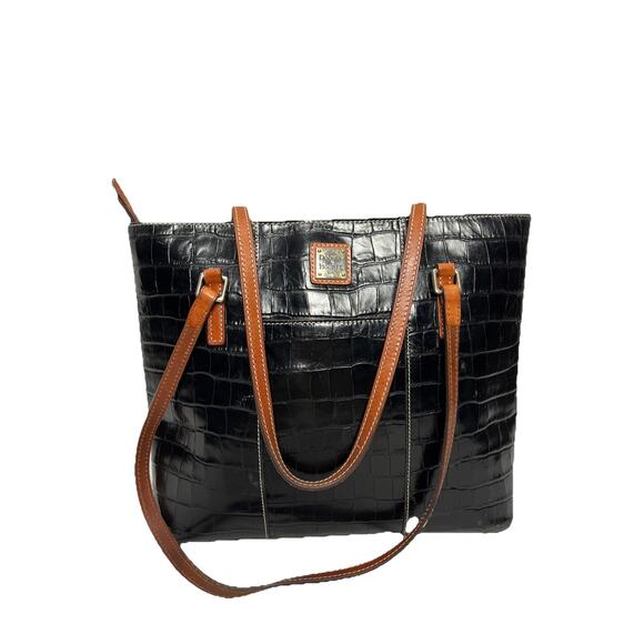 Dooney & Bourke Large Leather Shopper Purse Tote Shoulder Bag Black Crocodile - Picture 1 of 16